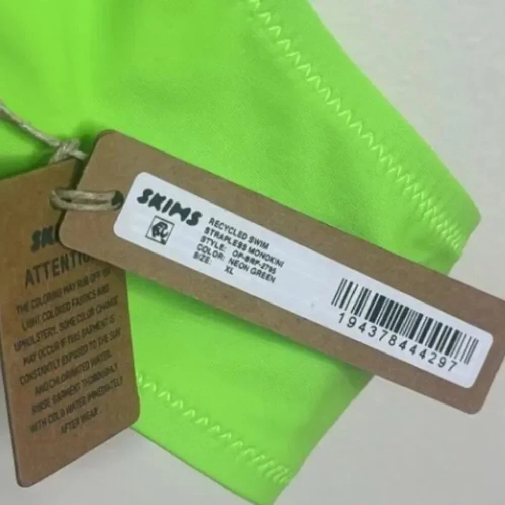 SKIMS Recycled Swim Strapless Monokini (Neon Green) XL - Picture 5 of 7